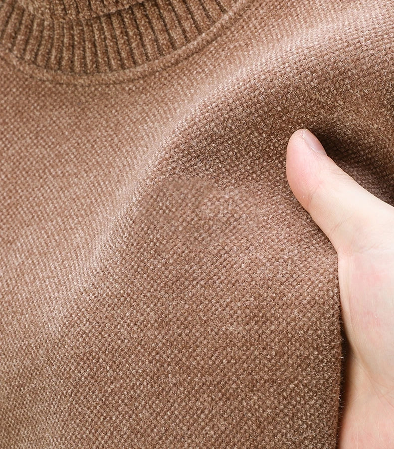 Luxury brand sweater men's high neck designer new trend R embroidery casual Korean top winter plush thick warm knitted pullover