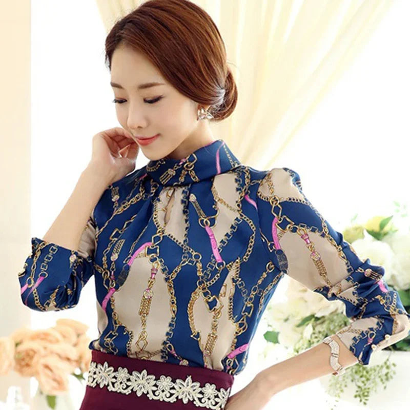 Fashion Woman Blouses 2023 Print Chiffon Blolouse Shirt Blusas Femininas Office Women Blouses Long Sleeve Women Shirt 1817 50