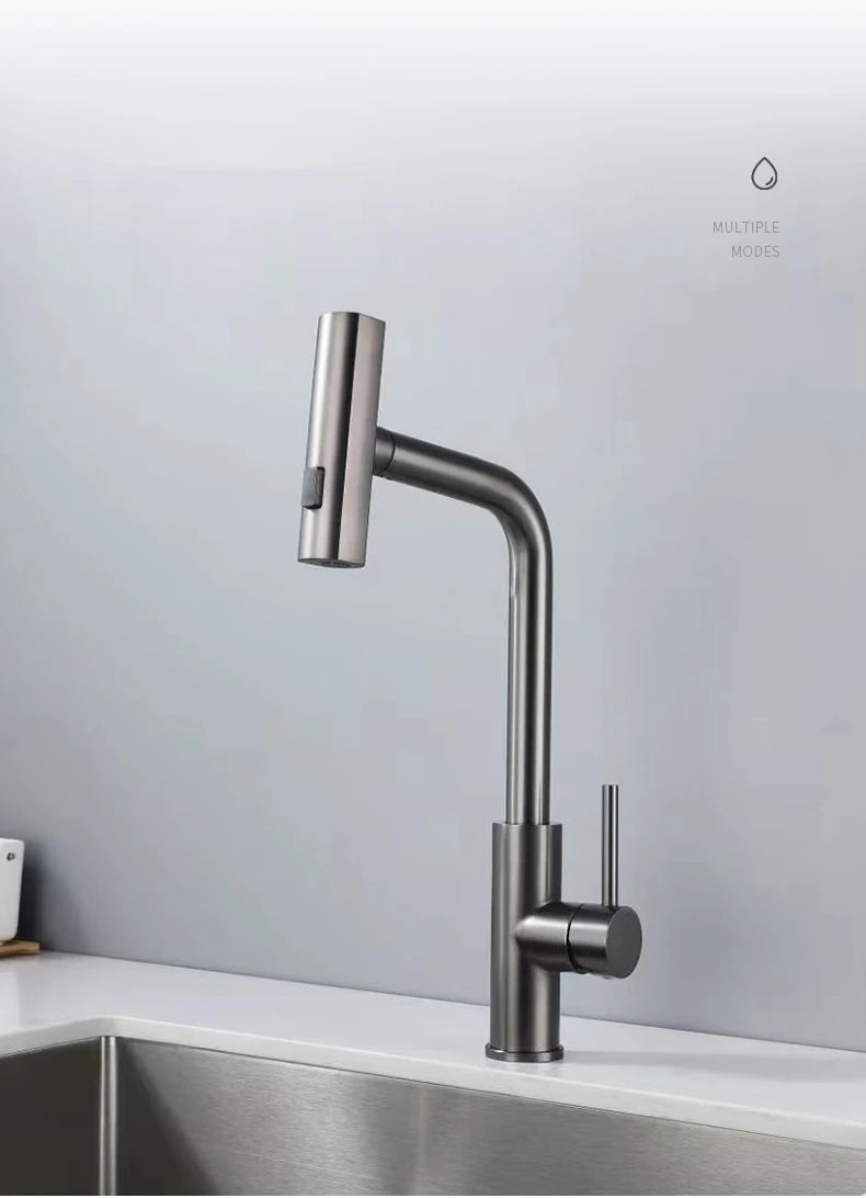 YCRAYS Black Kitchen Faucets Gray Pull Out Rotation Waterfall Stream Sprayer Head Sink Mixer Brushed Nickle Water Tap Accessorie