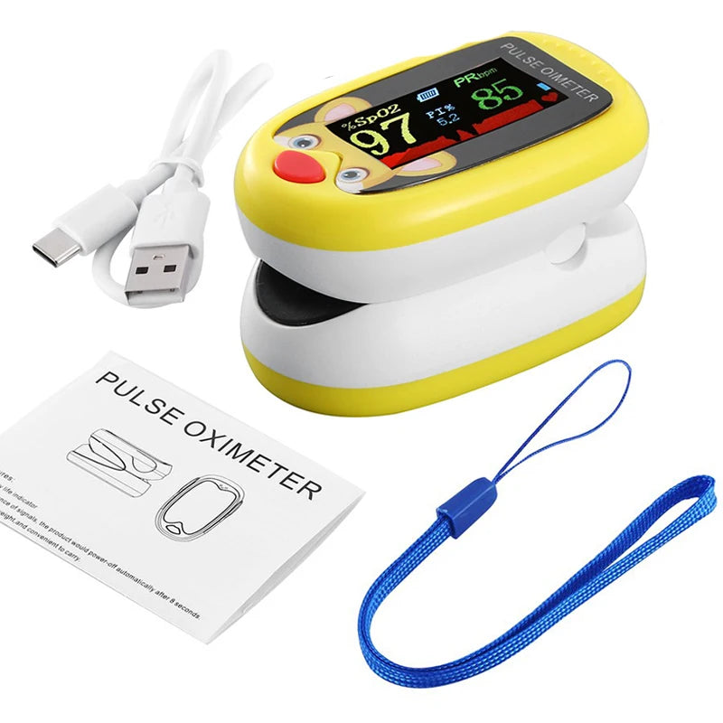 Rechargeable Child Finger Pulse Oximeter TFT Display Strap Lanyard Blood Oxygen Saturation Meter Children Kids Oximetro SPO2