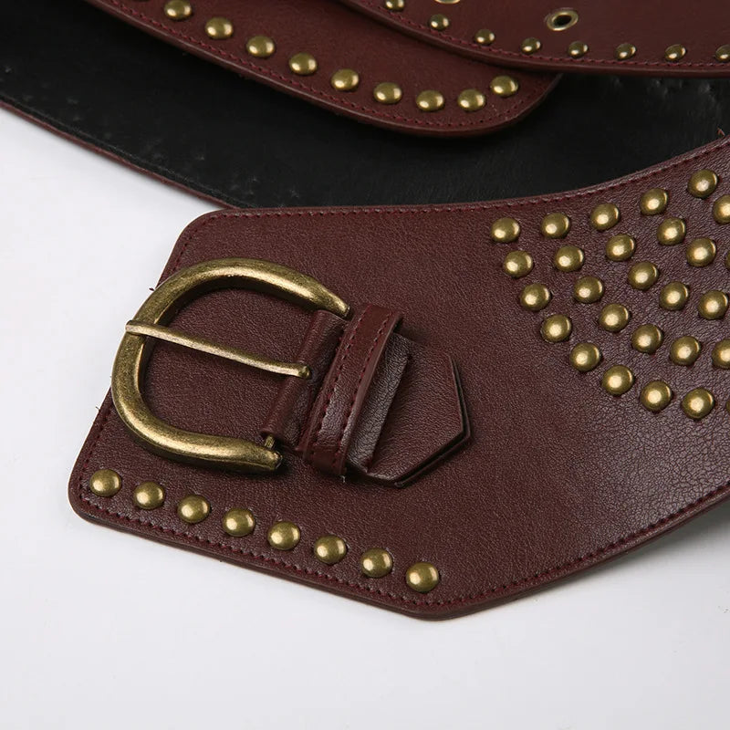 Vintage Punk Studded Belt  Chain Y2K Metal Pu Western Cowboy Wide Waistband Waist Belts Sexy Hiphop Men Skeleton Beaded Belt