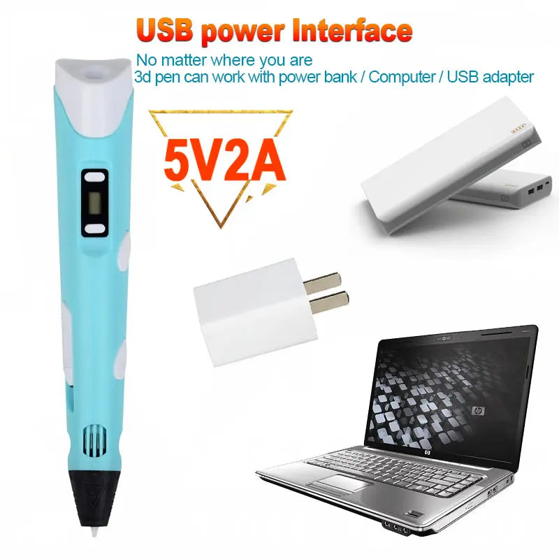 3D Pen DIY Drawing Paiting  With LCD Screen Compatible PLA Filament Toys Safe With 9M PLA Christmas Children Printing Gift Toys