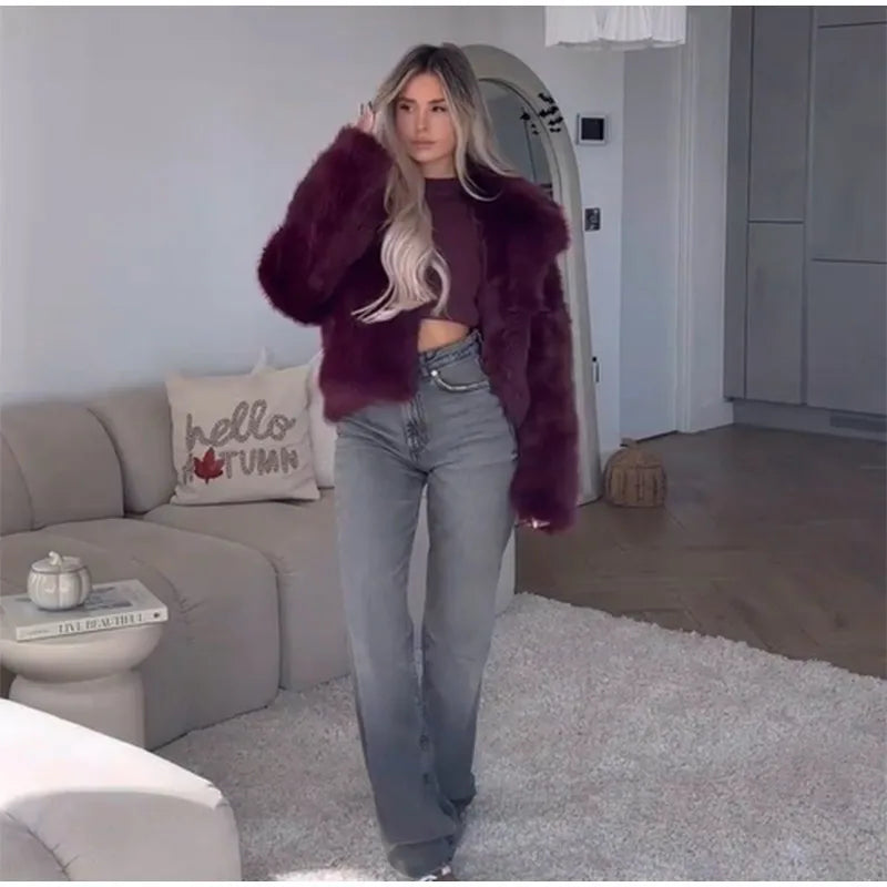 Luxury Winter Loose Women's Thick Fluffy Faux Fur Coats Fashion Solid Cropped Oversized Warm Jacket 2024 New Lady Chic Outerwear
