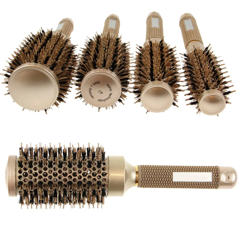 Salon Styling Curling Hairbrush Handle Round Rolling  Straight Twill Hair Comb Brush  Hairdresser Drying Curly Tools Accessories