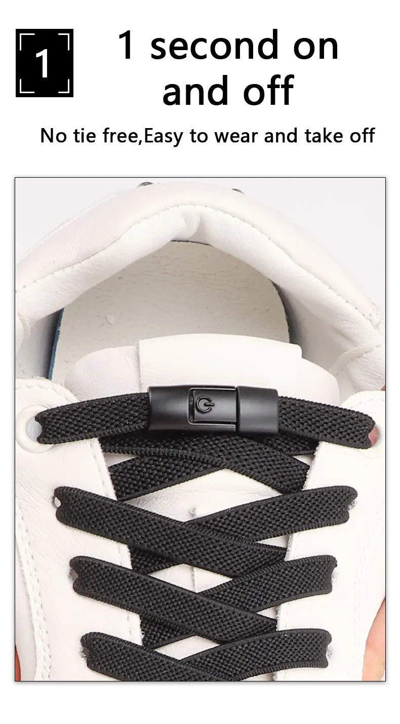 No Tie Shoe laces Press Lock Shoelaces without ties Elastic Laces Sneaker Kids Adult 8MM Widened Flat Shoelace for Shoes