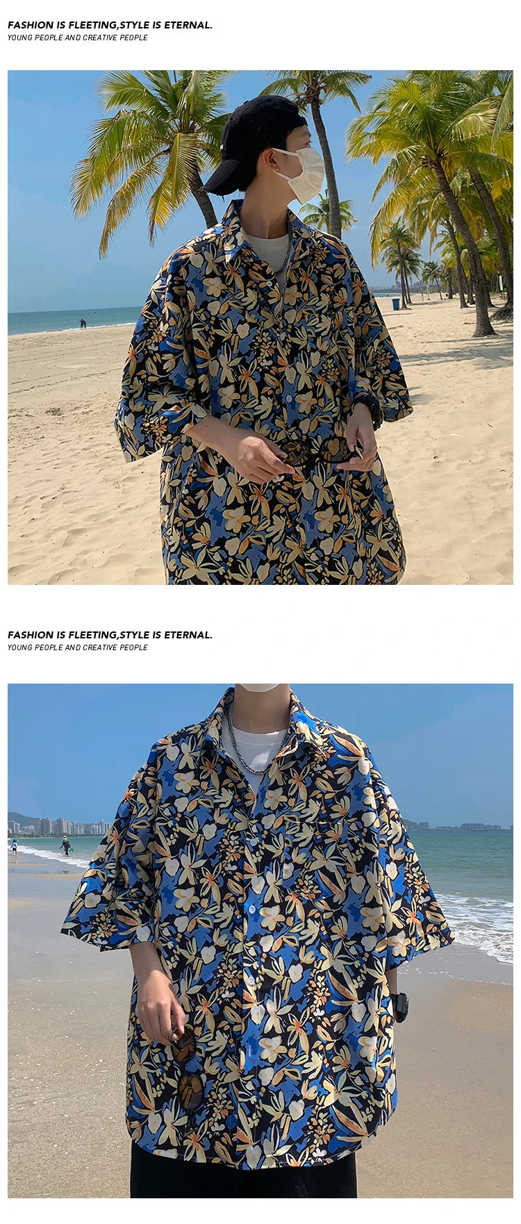 Hawaiian Flower Shirt Men's Graffiti Printed Short Sleeve Shirt Trendy American Cuban Collar Beach Shirt Couple's Clothing