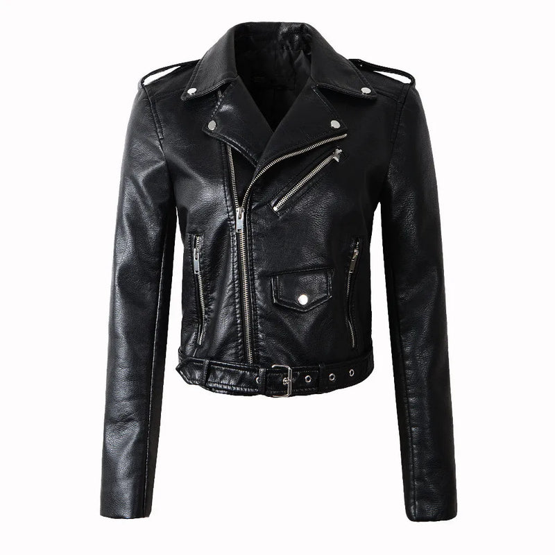 faux leather PU Jacket Women Spring Autumn Fashion Motorcycle Jacket Black faux leather coats Outerwear coat HOT