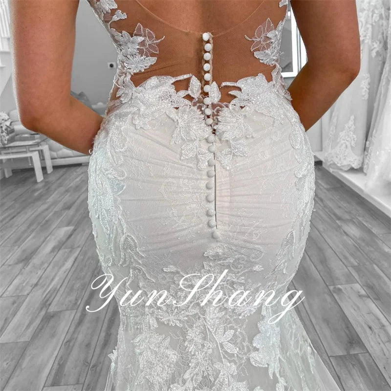 Yunshang Luxury Wedding Dress Women 2024 Mermaid Open Back V-Neck Lace Spaghetti Strap Bridal Gown Sweep Train Vestidos De Novia