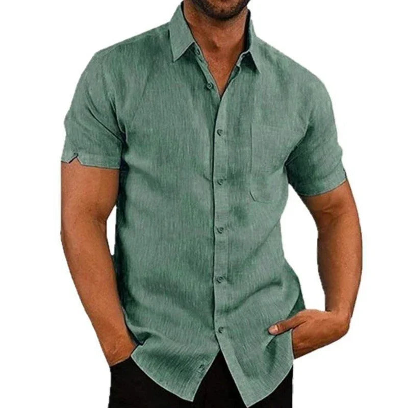 Summer Cotton Linen Shirts for Men Casual Short Sleeved Shirts Blouses Solid Turn-Down Collar Formal Beach Shirts Male Clothing