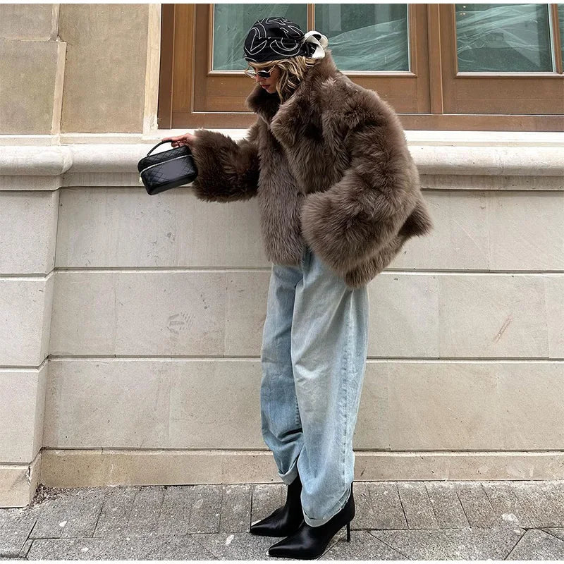 Luxury Winter Loose Women's Thick Fluffy Faux Fur Coats Fashion Solid Cropped Oversized Warm Jacket 2024 New Lady Chic Outerwear