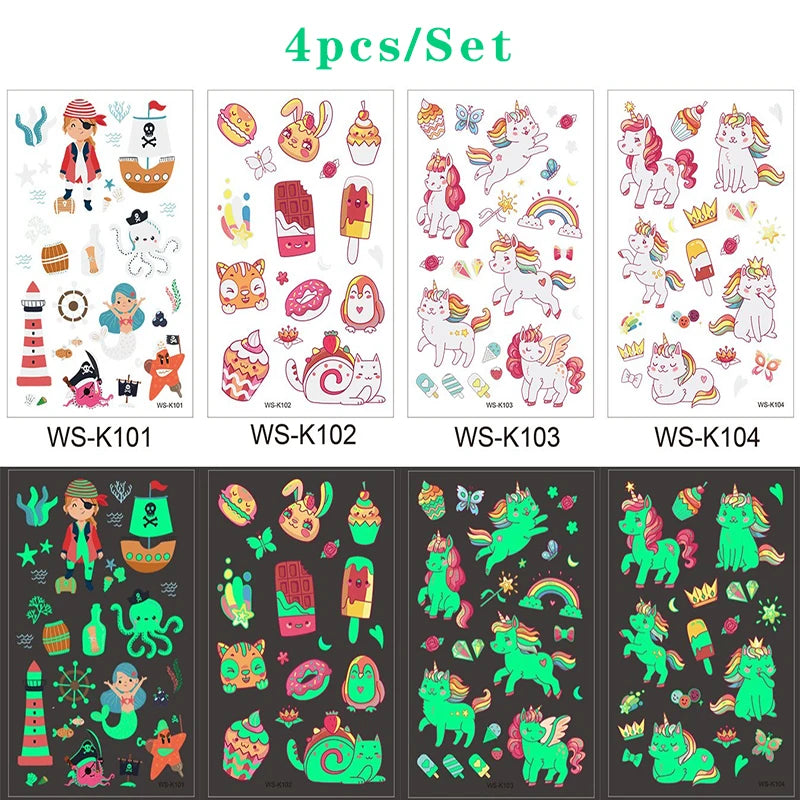 Luminous Tattoo 5 10pcs/Set Temporary Tattoos Mermaid Licorne Children Stickers for Kids Pokemon Tattoo Tattoo for Kids Unicorn