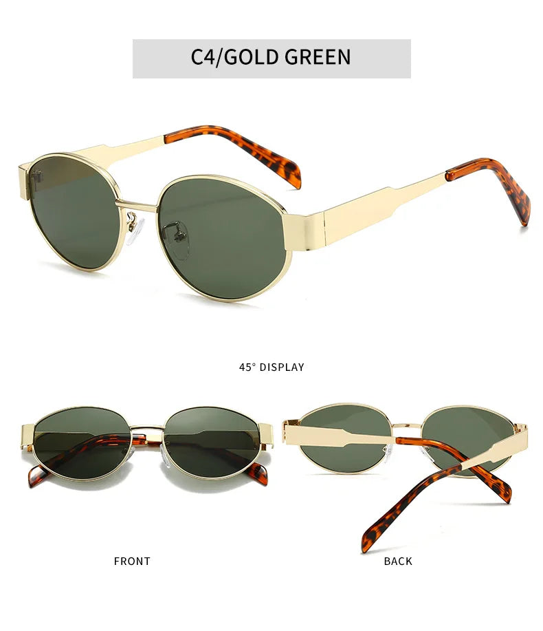 Trendy Oval Sunglasses for Women 2024 Luxury Brand Designer Metal Frame Sun Glasses Ladies Classic Vintage Round Shades Unisex
