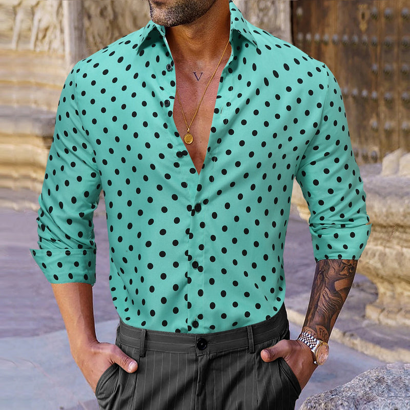 FGKKS 2023 New Brand Men's Polka Dot Shirts Cotton Long Sleeve Shirts Male Slim Fit Business Casual Floral Dress Man Shirt