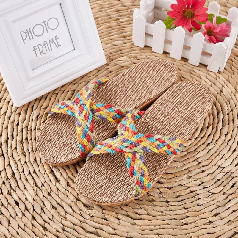 Women Indoor Slippers Home Flax Slides Summer Flat Shoes Woman House Floor Slippers Breathable Lovers Bedroom Shoes SH061202