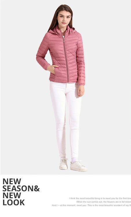 SANTELON Winter Parka Ultralight Padded Puffer Jacket For Women Coat With Hood Outdoor Warm Lightweight Outwear With Storage Bag