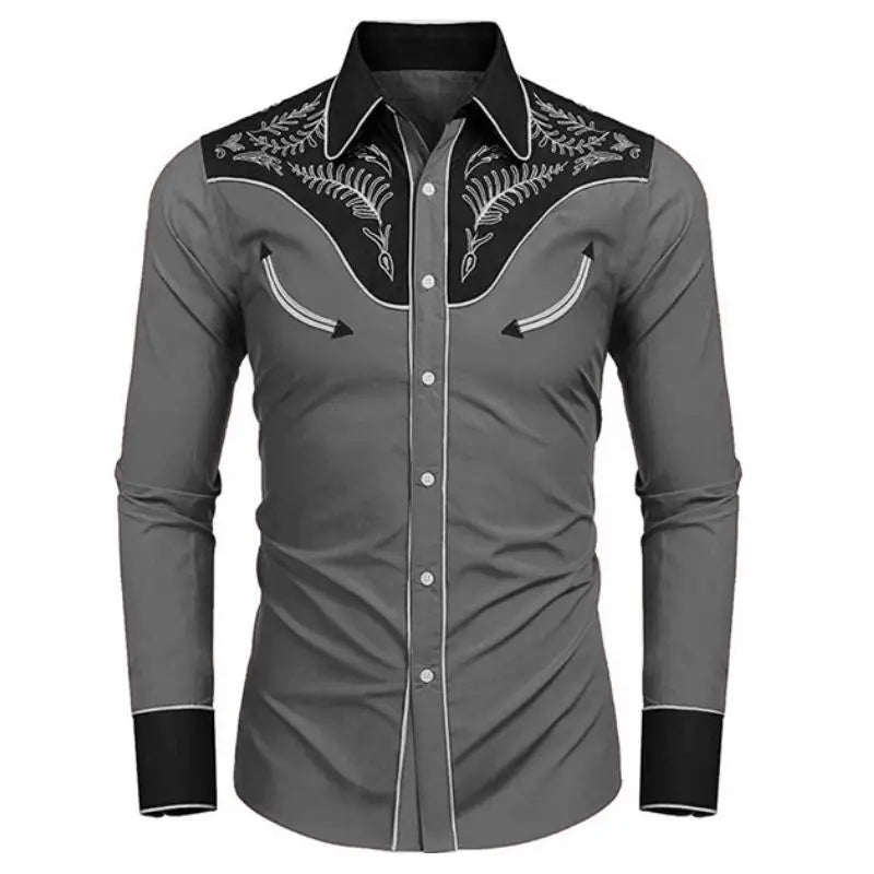 Western Tribal Ethnic Lapel Men's Casual Sports Outdoor Street Long Sleeve Button Top Shirt Suit Lapel Clothing Casual Comfort