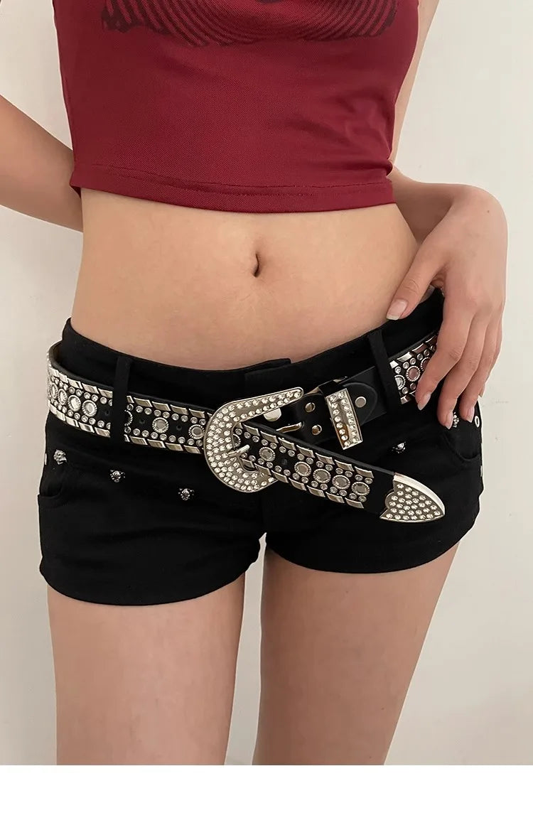 Y2K N Niche Personality Spice Broad Belt Female Adornment 2024 New Style Rhinestone With Pants Fashion Belt