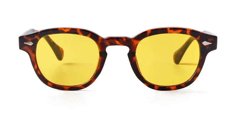 Vintage Tortoise Shell Round Sunglasses Women Men 2024 Brand Design Retro Rivet Yellow Blue Lens Square Sun Glasses Female UV400