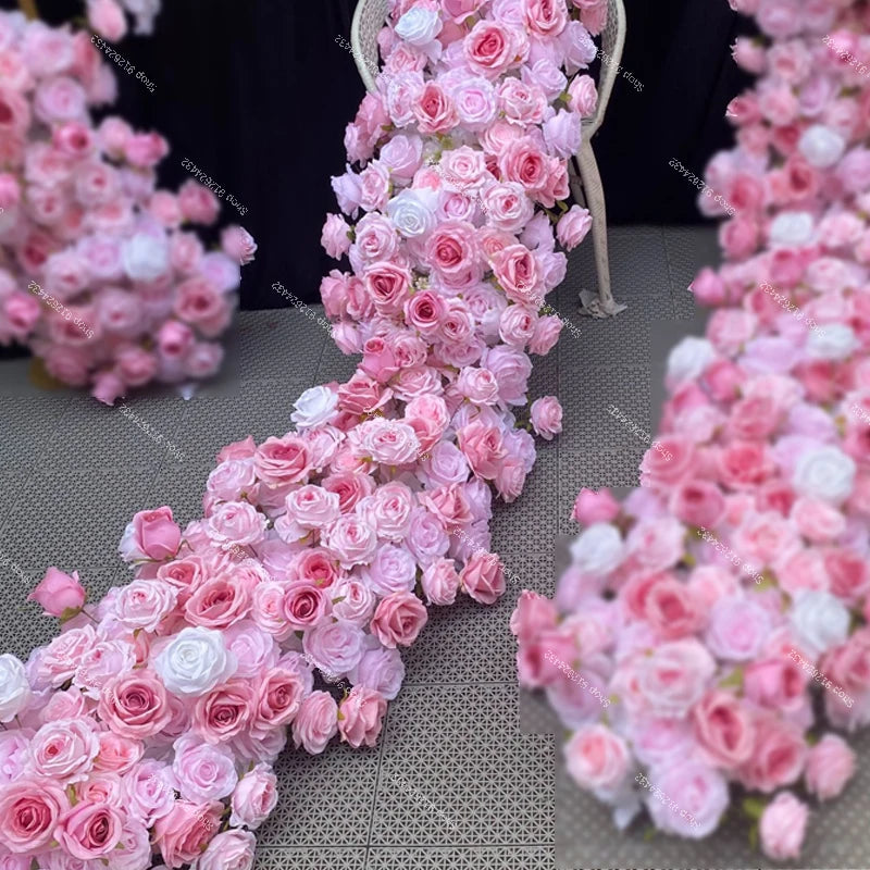 2M Luxurious Pink Rose Runner Flower Row Wedding Backdrop Decor Floral Arrangement Sofa Table Party table Window Display Props