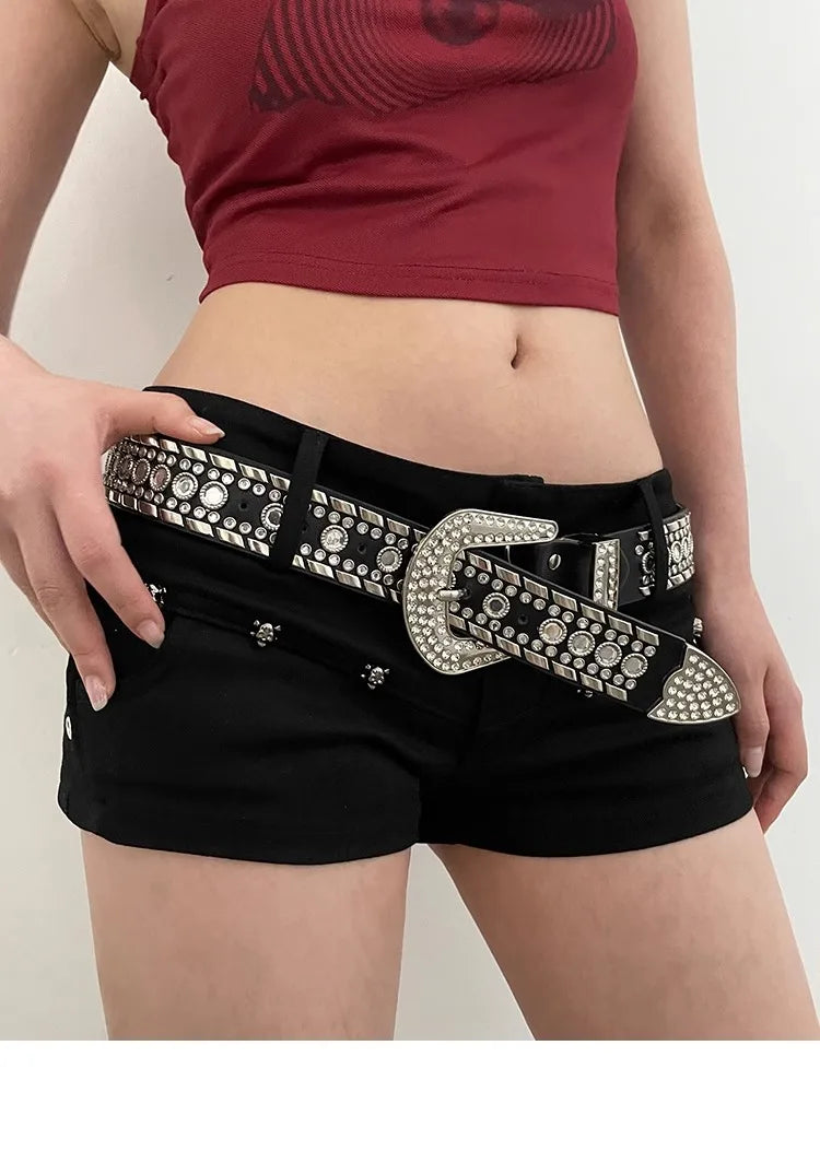 Y2K N Niche Personality Spice Broad Belt Female Adornment 2024 New Style Rhinestone With Pants Fashion Belt