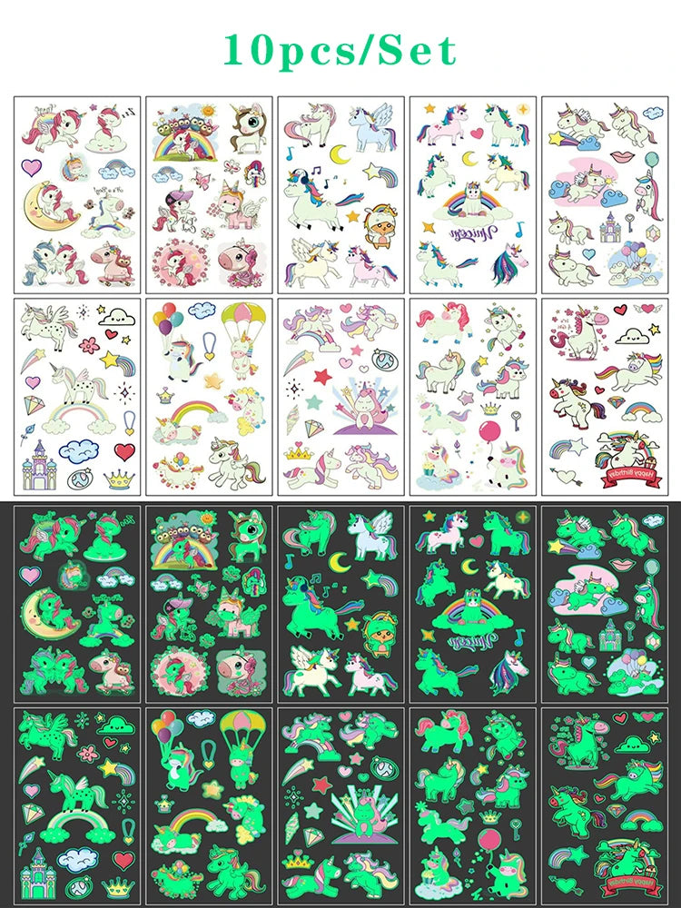 Luminous Tattoo 5 10pcs/Set Temporary Tattoos Mermaid Licorne Children Stickers for Kids Pokemon Tattoo Tattoo for Kids Unicorn