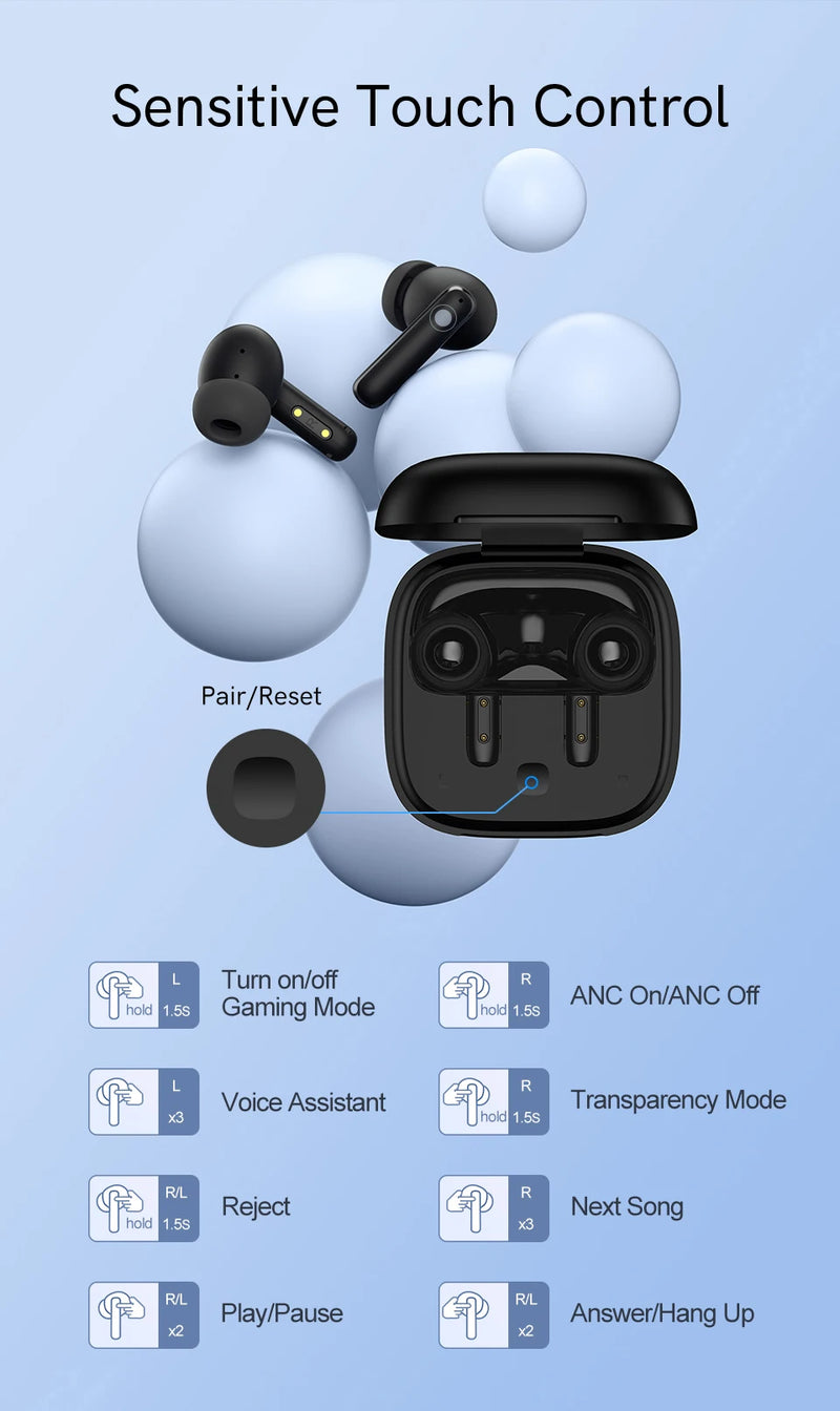 QCY T13 ANC Earphone Bluetooth 5.3 Active Noise Cancellation -28dB Wireless Headphone Fast Charge Earbuds 0.068' Low Latency