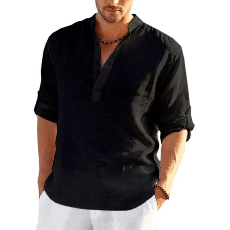 New Cotton Linen Shirts for Men Casual Shirts Lightweight Long Sleeve Henley Beach Shirts Hawaiian T Shirts for Men