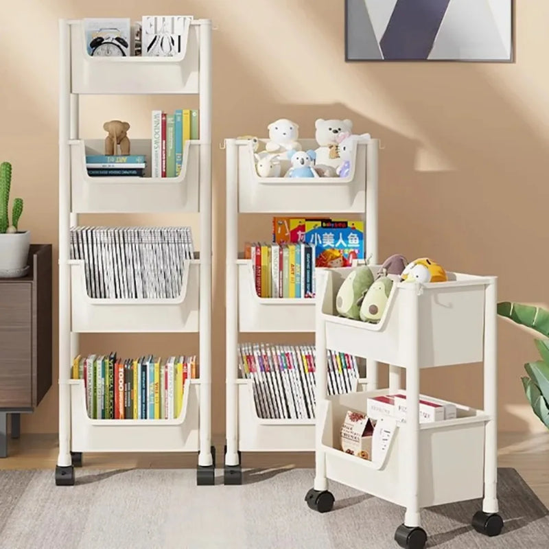 Trolley Bookshelf Portable Creative Kitchen Storage Rack Living Room Mobile Display Cabinet Corner Movable Bookshelf With Wheels