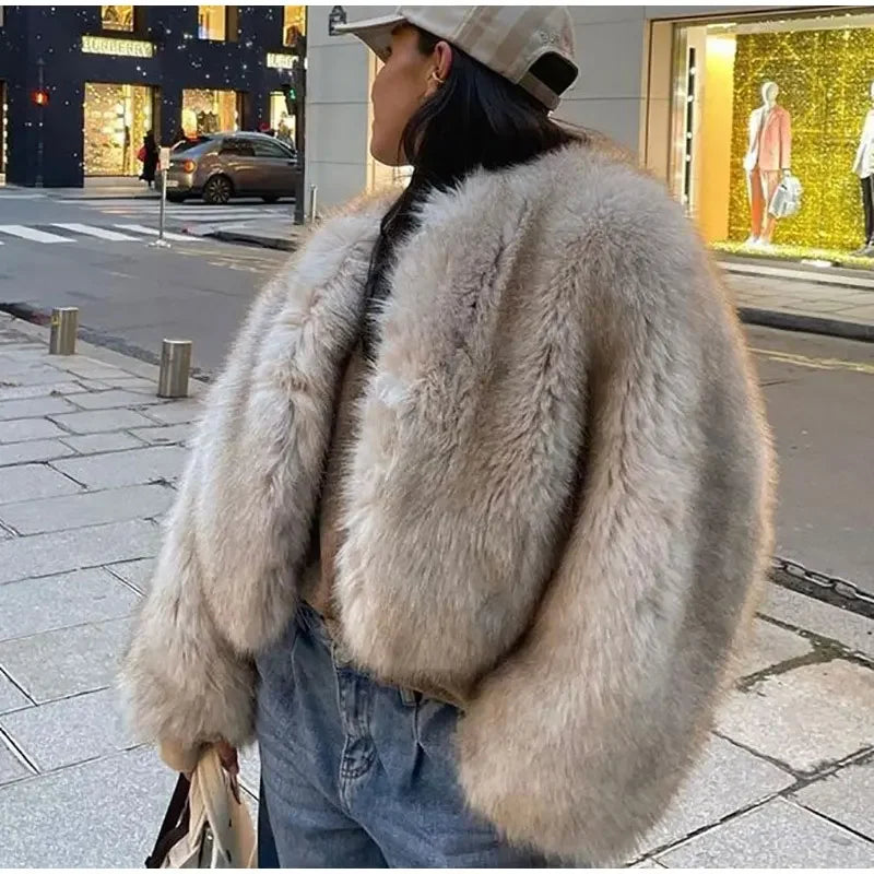 Winter Fluffy Furry Faux Fur Long Jacket Coat Women Loose Lapel Long Sleeve Thick Warm Coats Female Luxury Fashion Lady Overcoat