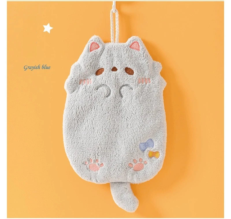 Cute Cartoon Tanuki Hanging Towel Coral Velvet Hair Does Not Lose Thick Cloth Kitchen Bathroom Absorbent Towels