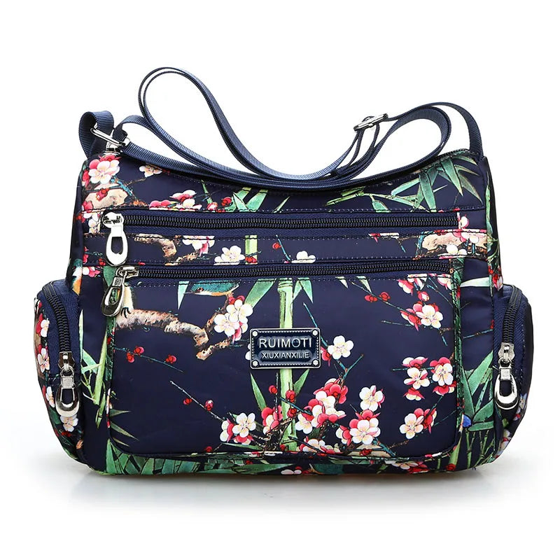 Fashion Floral Pattern Women Messenger Bag High Quality Durable Nylon Shoulder Bag Flower Pattern Multi-pockets Women Handbag