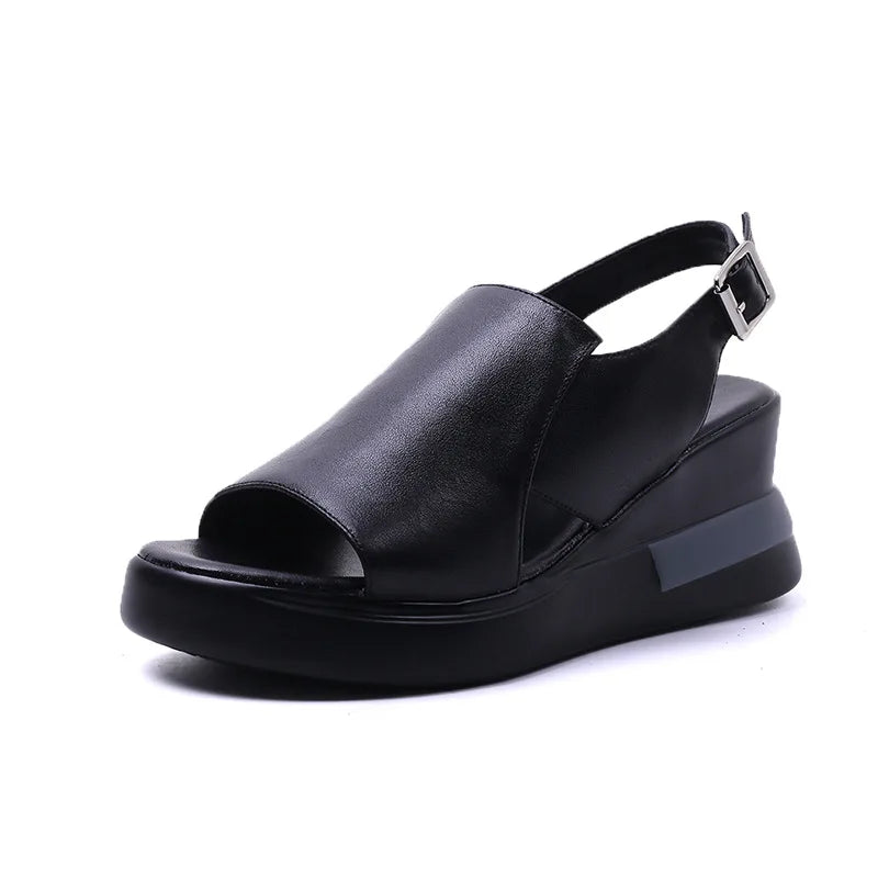 Summer Wedge Shoes for Women Sandals Solid Color Open Toe High Heels Casual Ladies Buckle Strap Fashion Female Sandalias Mujer