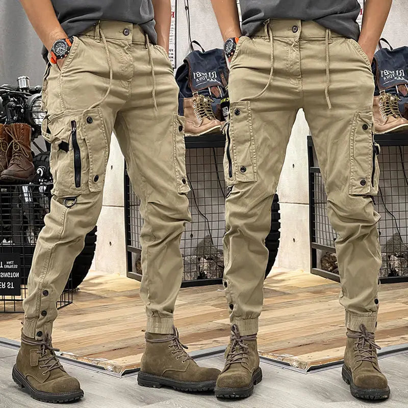 Military Tactical Cargo Pants Mens Army Casual Trousers Zipper Multi-Pocket Cotton Joggers Fashion Khaki Black Plus Size Elastic