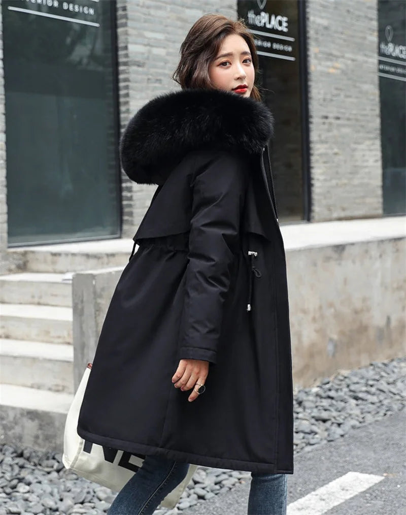 Winter Jacket 2023 New Women Parka Clothes Long Coat Wool Liner Hooded Jacket Fur Collar Thick Warm Snow Wear Padded Parka 6XL