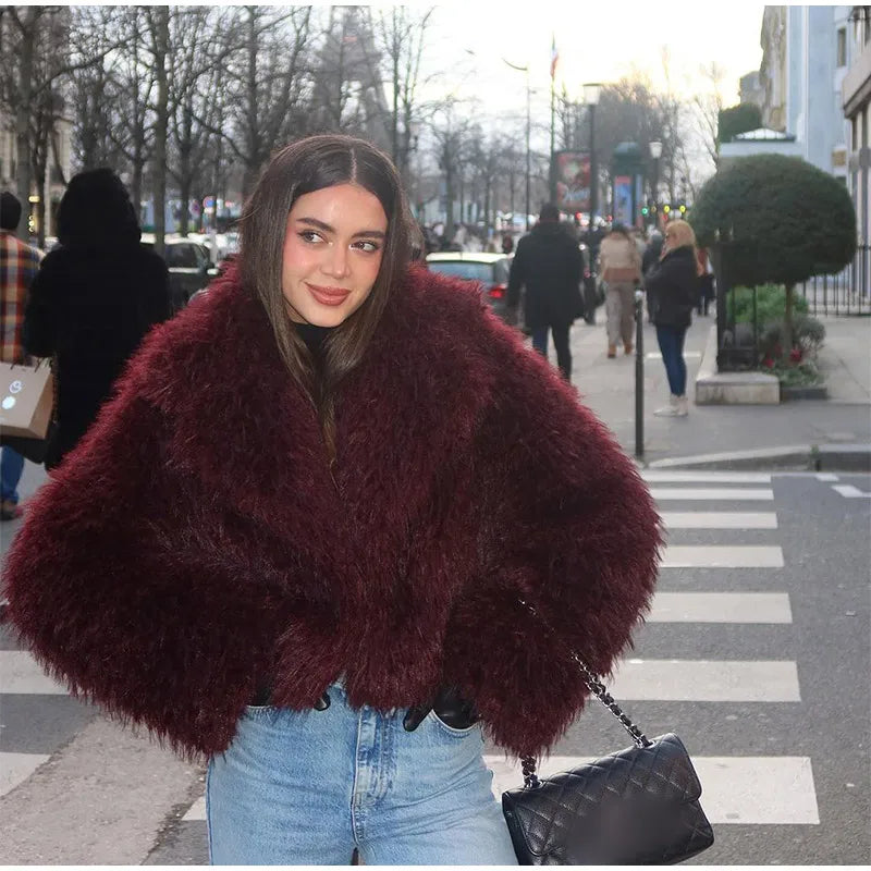 Luxury Winter Loose Women's Thick Fluffy Faux Fur Coats Fashion Solid Cropped Oversized Warm Jacket 2024 New Lady Chic Outerwear