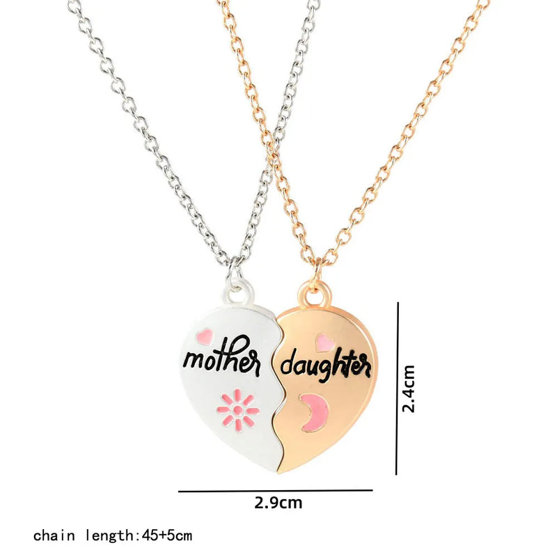 Lovecryst 2Pcs/set Heart-shaped Letter Mother and Son or Daughter Mother's Day Necklace for Love Parent Child Jewelry Gifts