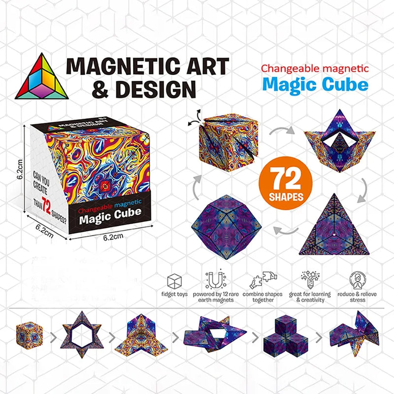 NEW Geometric Changeable Magnetic Magic Cube Anti Stress 3D Hand Flip Puzzle Cube Kids Stress Reliever Fidget Toy Cube