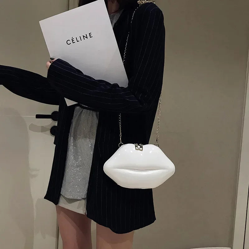 Lips Shape PVC Handbags Solid Zipper Shoulder Bag Crossbody Messenger Phone Coin Bag Evening Party Clutches Bolsas Feminina Saco