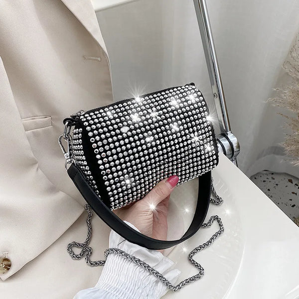 Rhinestone Diamond Chain Crossbdoy Bag Female Portable Small Handbag Women Messenger Bag Fashion Clutch Boston Purse Feminina