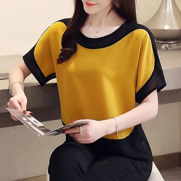 Summer Casual Satin Blouse Women Fashion Loose Office-Lady Shirts Elegant Solid Short O-Neck Batwing Sleeve Blouses Blusas 3397
