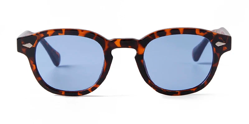 Vintage Tortoise Shell Round Sunglasses Women Men 2024 Brand Design Retro Rivet Yellow Blue Lens Square Sun Glasses Female UV400