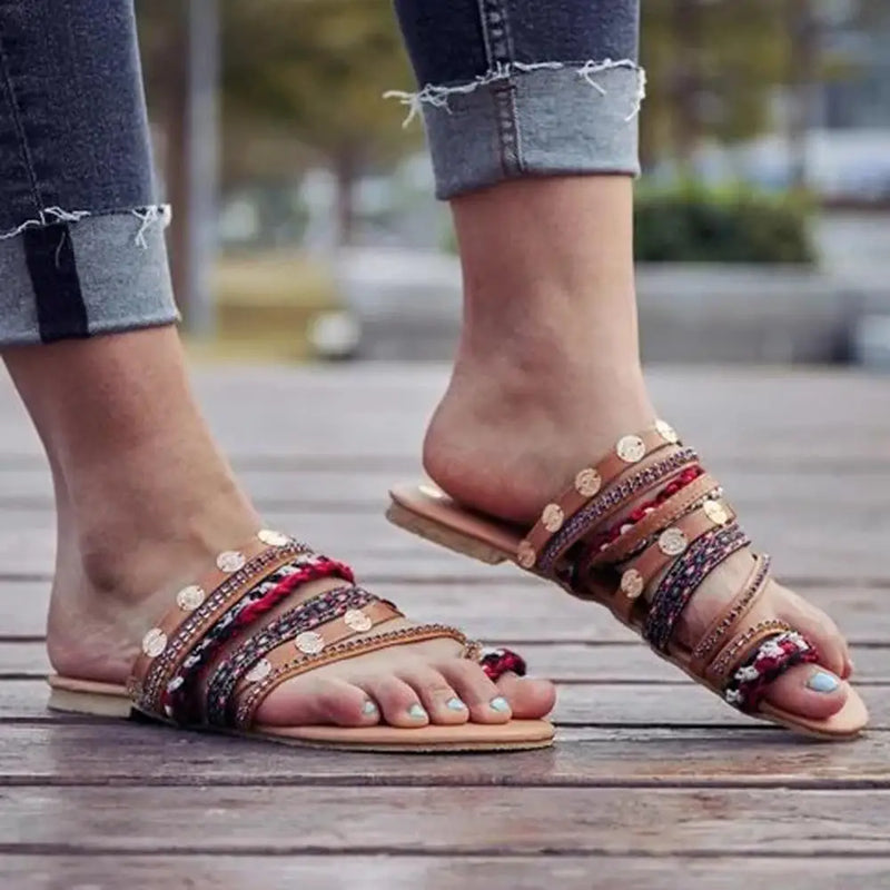 Women Sandals Handmade Greek Style Boho Flip Flop Sandals Streetwear Fashion Shoes Women Summer Breathable Shoes Open Toe Shoes