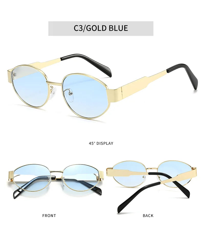 Trendy Oval Sunglasses for Women 2024 Luxury Brand Designer Metal Frame Sun Glasses Ladies Classic Vintage Round Shades Unisex