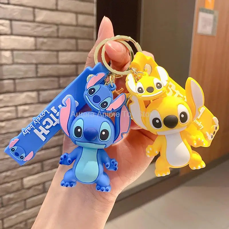 New Anime Disney Keychain Cartoon Mickey Mouse Minnie Lilo & Stitch Cute Doll Keyring Ornament Key Chain Pendant Kids Toys Gifts