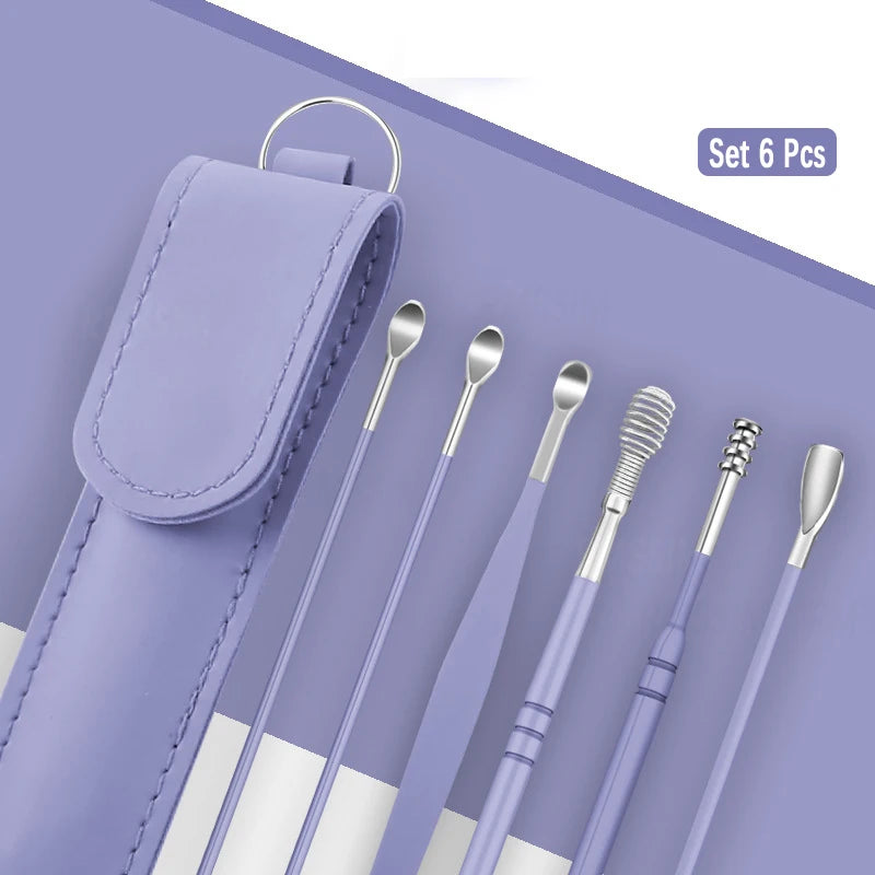 Ear Cleaner Set Earpick Ear Wax Remover Ear Spoon Curette Ear Cleaning Spiral Earpick Easy Earwax Removal Ear Cleaner Kit Gadget