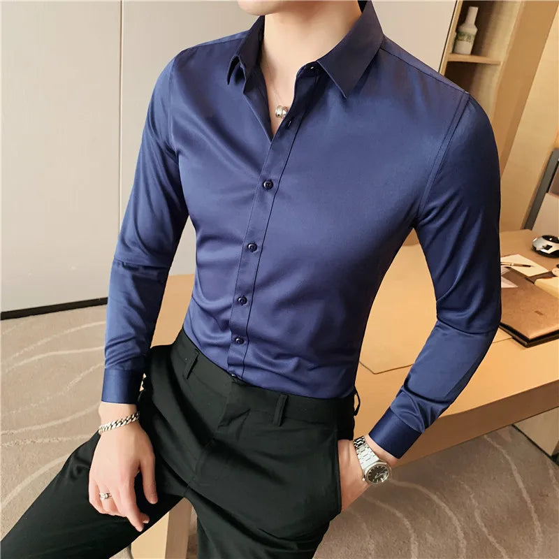 Camisas De Hombre Long Sleeve Shirts For Men Clothing 2024 Business Formal Wear Camisa Social Masculina Slim Fit Chemise Homme