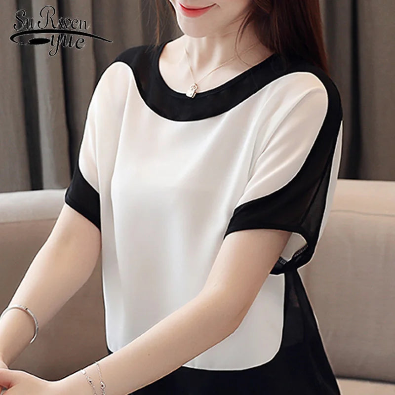 Blusas Mujer De Moda 2023 Short Sleeve Summer Women Blouses LooseTops Chiffon Shirt White Blouse Womens Tops Clothing 3397