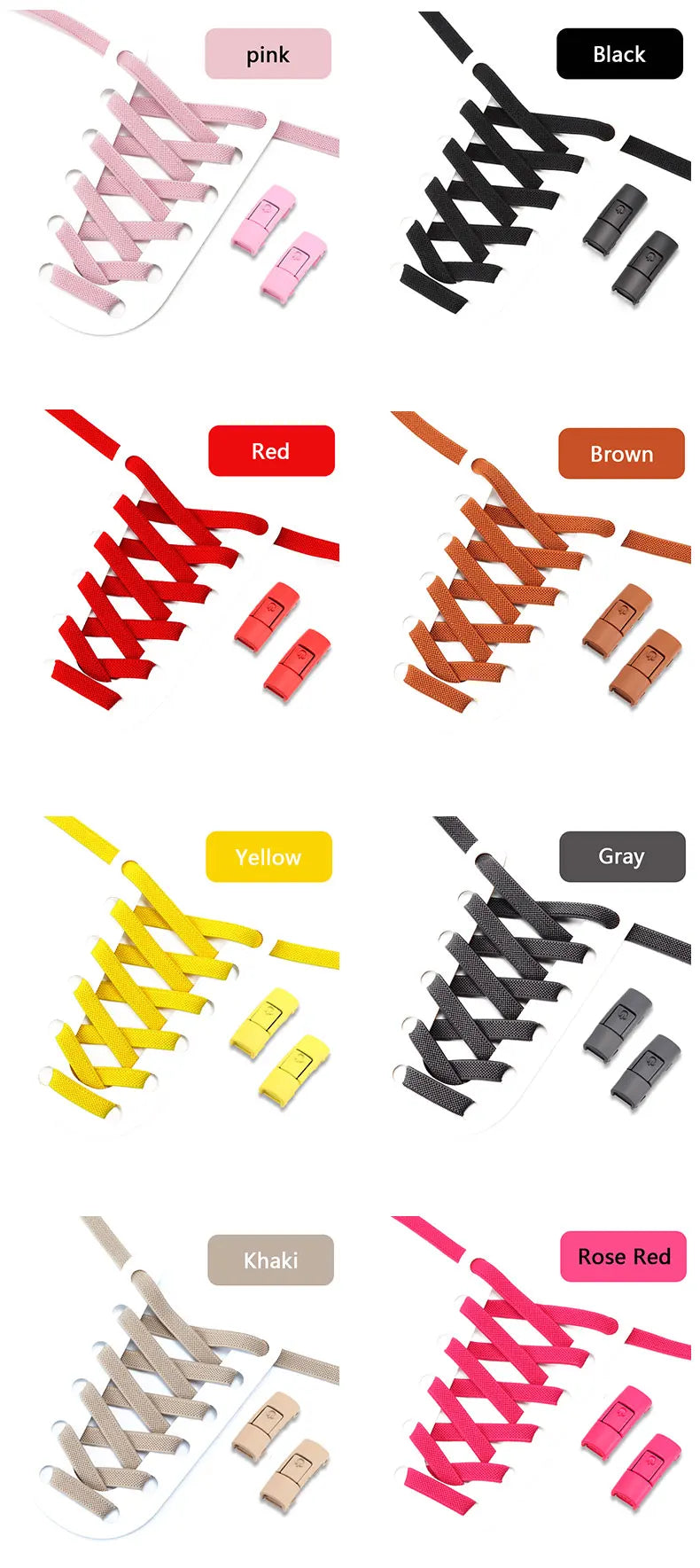 No Tie Shoe laces Press Lock Shoelaces without ties Elastic Laces Sneaker Kids Adult 8MM Widened Flat Shoelace for Shoes