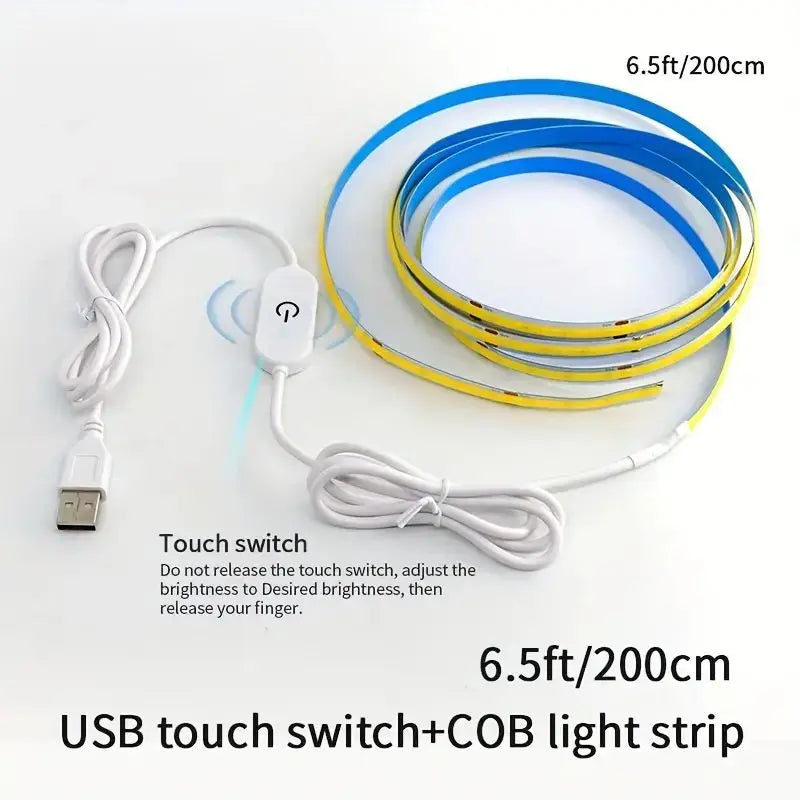 LED COB Light Strip Touch Dimmer Flexible Diode Tape 5V USB Linear Indoor Lighting Lamp Room DIY TV Mirror Backlight Wall Decor