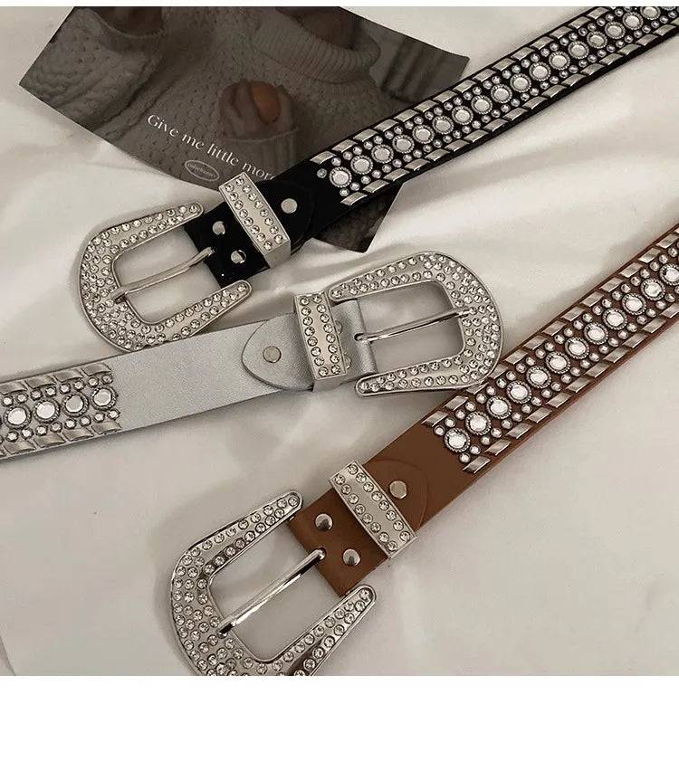 Y2K N Niche Personality Spice Broad Belt Female Adornment 2024 New Style Rhinestone With Pants Fashion Belt